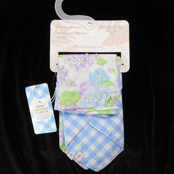 Tommy Bahama Pet Bandana Two Pack Cotton Floral Gingham 13" x 30" NWT Spring - Picture 3 of 5